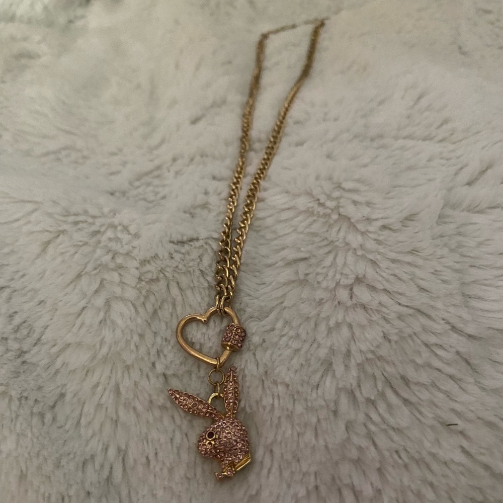 playboy bunny gold and pink chain necklace